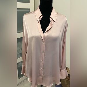 ZARA  Satin Effect Shirt - Color Pink -Size Large-Long Sleeves